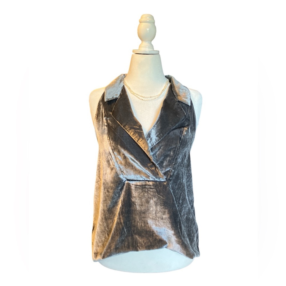 Anthropologie The Dylon Wide Placket Silver Velvet Vest Blouse Size L NWT
